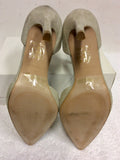 BRAND NEW REISS LIGHT GREY SUEDE & GOLD METAL TRIM ANKLE STRAP HEELS SIZE 5/38