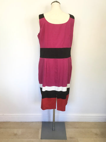 HOBBS INVITATION PINK,BLACK,WHITE & RED SLEEVELESS COTTON DRESS SIZE 16