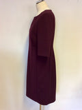 HOBBS BURGUNDY SHORT SLEEVE PENCIL DRESS SIZE 14