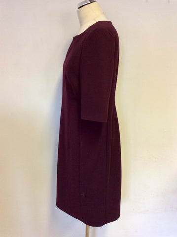 HOBBS BURGUNDY SHORT SLEEVE PENCIL DRESS SIZE 14