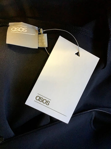 BRAND NEW ASOS BLACK SHEER LONG SLEEVE LACE TRIM MINI DRESS SIZE 12