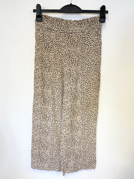 WHISTLES BEIGE & BROWN PRIDE ELASTICATED WAIST WIDE LEG TROUSERS SIZE 8