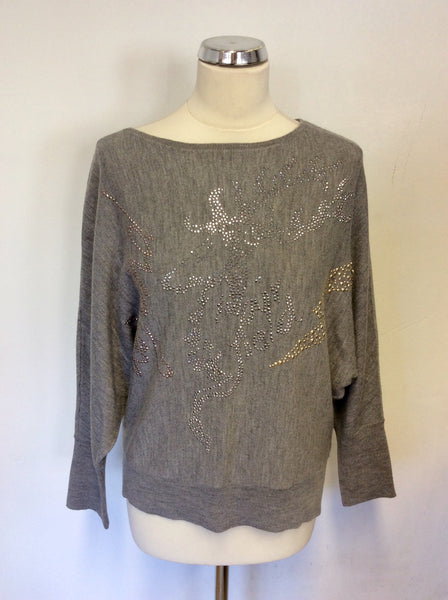 AIRFIELD GREY WOOL BATWING SLEEVE JUMPER WITH GOLD & SILVER SPARKLE DETAIL SIZE 12