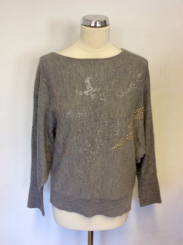 AIRFIELD GREY WOOL BATWING SLEEVE JUMPER WITH GOLD & SILVER SPARKLE DETAIL SIZE 12