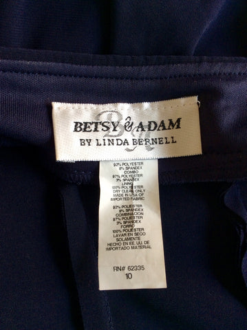 BETSY & ADAM BYLINDA BERNELL NAVY BLUE LONG FRILL TRIM EVENING DRESS SIZE 10