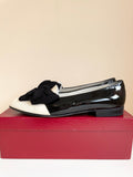 VINTAGE BALLY BLACK & WHITE PATENT LEATHER BOW TRIM FLAT SHOES SIZE 4.5/37.5