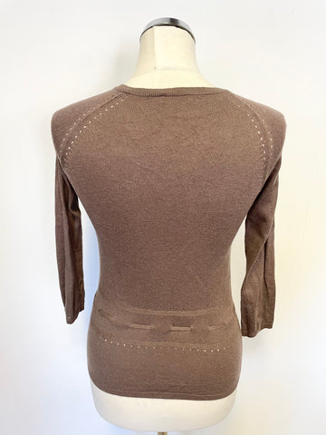 HOBBS BROWN SILK & WOOL BLEND TIE WAIST 3/4 SLEEVE CARDIGAN SIZE 10