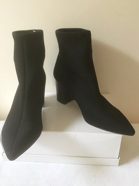 FAITH BLACK STRETCH SOCK BLOCK HEEL ANKLE BOOTS SIZE 6/39