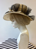 BRAND NEW CAPPELLI CONDICI NATURAL STRAW & BLACK NET TRIM FORMAL HAT