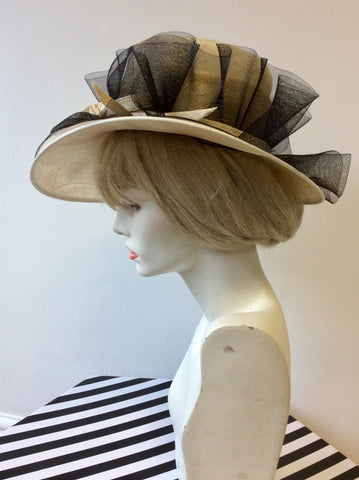 BRAND NEW CAPPELLI CONDICI NATURAL STRAW & BLACK NET TRIM FORMAL HAT