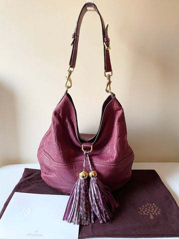 MULBERRY DEEP PINK LARGE LEATHER GRETA HOBO SHOULDER BAG