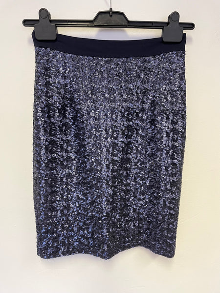 WHISTLES NAVY BLUE SEQUINNED KNEE LENGTH PENCIL SKIRT SIZE 10