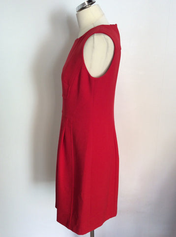 HOBBS RED SLEEVELESS PLEATED FRONT SHIFT DRESS SIZE 12