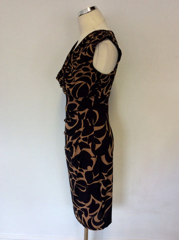 PHASE EIGHT BLACK & TAN SLEEVELESS COWL NECK DRESS SIZE 10