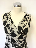 LK BENNETT BLACK & WHITE SILK PRINT SLEEVELESS SPECIAL OCCASION DRESS SIZE 10