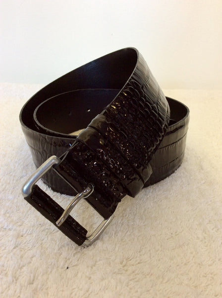 HOBBS BLACK PATENT CROC DESIGN LEATHER BELT SIZE M