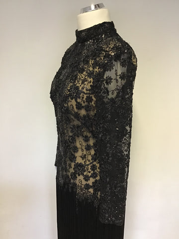 LORCAN MULLANY BY JACQUES VERT BLACK BEADED & SEQUINNED FRINGED EVENING DRESS SIZE 14