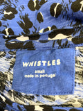 WHISTLES BLUE, BLACK & WHITE PRINT CAP SLEEVE COTTON T SHIRT SIZE S