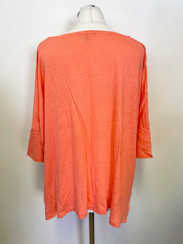 PURE COLLECTION CORAL LINEN FINE KNIT SHORT SLEEVE LOOSE FIT TOP  SIZE 18