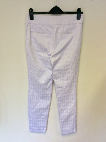 PHASE EIGHT WHITE EMBOSSED & LILAC BACKGROUND CAPRI PANTS SIZE 12