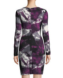 BRAND NEW DONNA KARAN PURPLE PRINT TWIST FRONT LONG SLEEVE DRESS SIZE UK 8