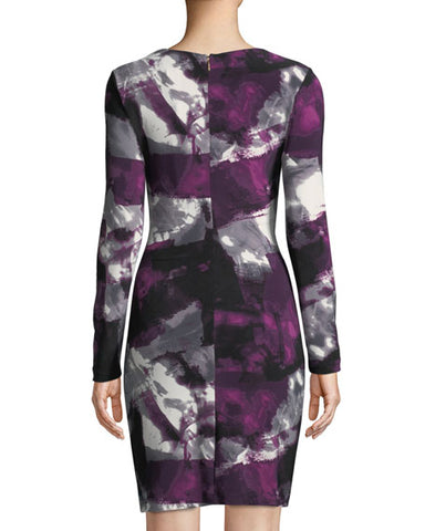 BRAND NEW DONNA KARAN PURPLE PRINT TWIST FRONT LONG SLEEVE DRESS SIZE UK 8