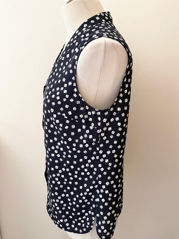 HOBBS NAVY & WHITE DICE PRINT SLEEVELESS TOP SIZE 12