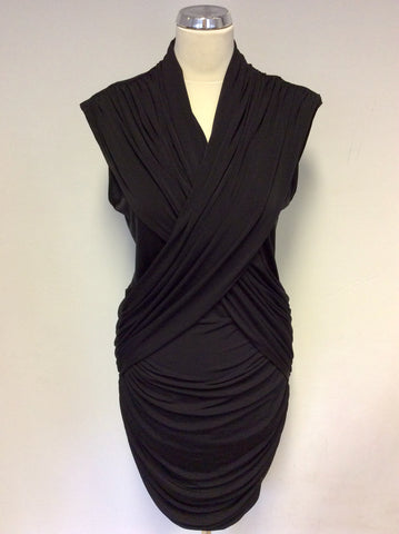 BRAND NEW FRENCH CONNECTION BLACK DRAPED STRETCH BODYCON DRESS SIZE 16