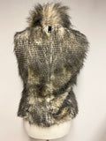MARCCAIN SPORTS CREAM & BLACK FAUX FUR SLEEVELESS GILET SIZE 2 UK 10/12