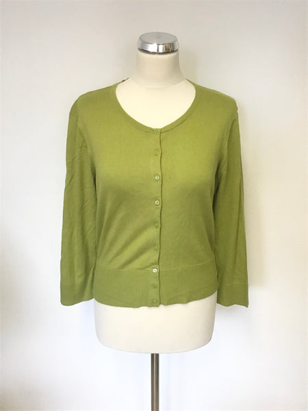 BRAND NEW HOBBS LIME GREEN FINE KNIT COTTON 3/4 SLEEVE CARDIGAN SIZE L
