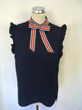 BRAND NEW TED BAKER TINK NAVY BLUE STRIPE BOW TRIM SLEEVELESS TOP SIZE 3 UK 14