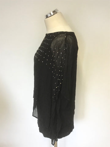 MINT VELVET BLACK & SILVER BEAD EMBELLISHED OVERLAY TOP SIZE 12