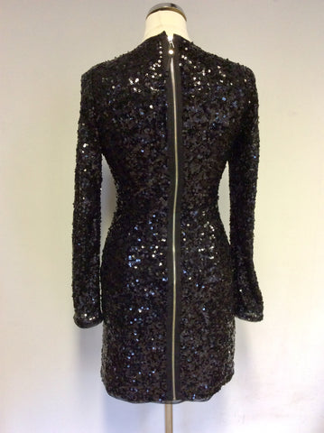 KAREN MILLEN BLACK SEQUINNED LONG SLEEVE DRESS SIZE 8