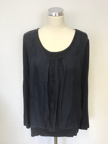 MINT VELVET NAVY STRETCH JERSEY & SILK OVERLAY TOP SIZE 14