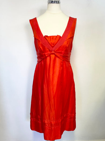 TED BAKER HOT ORANGE 100% SILK SLEEVELESS SPECIAL OCCASION DRESS SIZE 2 UK 10