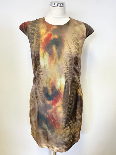 BRAND NEW TED BAKER LANGLEY- FAINE GOLDEN SHADES FEATHER DESIGN SLEEVELESS SHIFT DRESS SIZE 2 UK 10