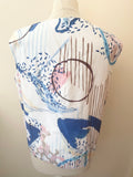 COS WHITE,BLUE & PINK PRINT COTTON SLEEVELESS TOP SIZE 42 UK 14