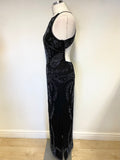 KALEIDOSCOPE BLACK EMBROIDERED & BEADED LONG EVENING DRESS SIZE 14