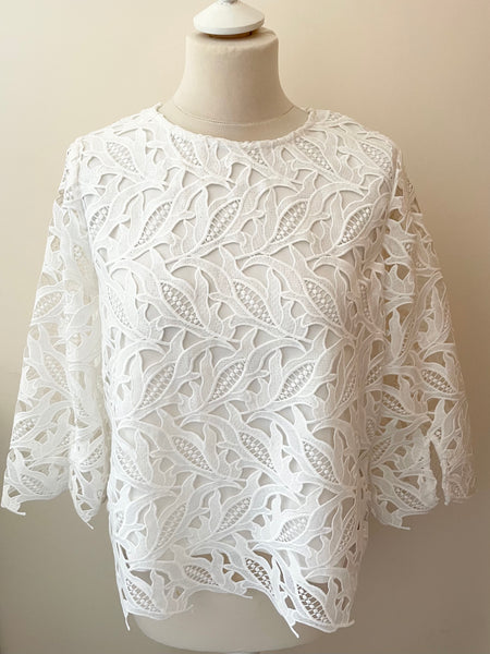 BRAND NEW MARKS & SPENCER AUTOGRAPH IVORY LACE 3/4  SLEEVE TOP SIZE 12