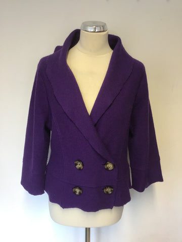 HOBBS PURPLE WOOL KNIT DOUBLE BREASTED CARDIGAN/ JACKET SIZE 14