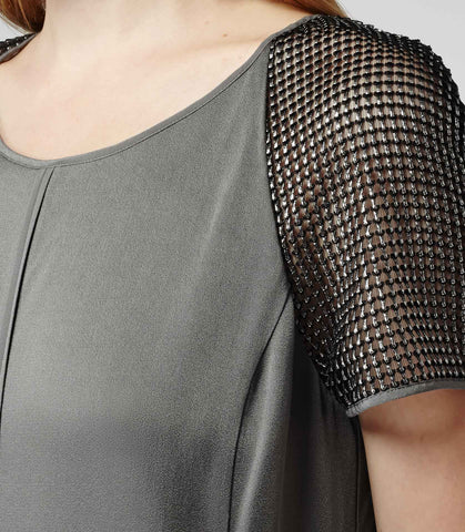REISS GREY ZOWIE MESH SLEEVE SHIFT DRESS SIZE 8/10