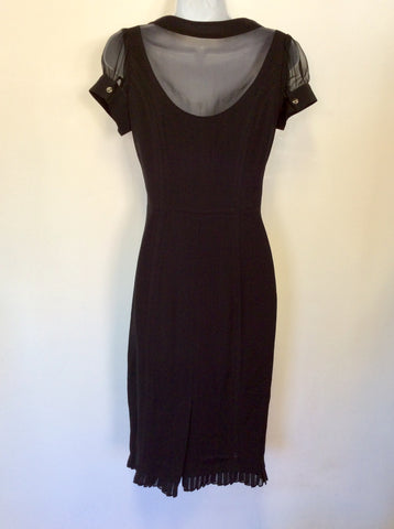 KAREN MILLEN BLACK SHEER SILK TRIM PENCIL DRESS SIZE 8