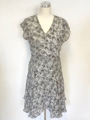 REISS CANYON BLACK & WHITE PRINT DOUBLE LAYERED FRILL DRESS SIZE 10