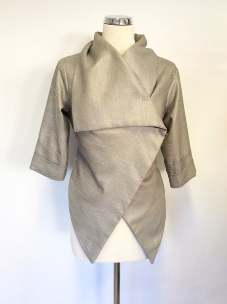 YORKSHIRE DESIGNER LISA JAYNE DANN SILVER GREY 3/4 SLEEVE TIE BELT  JACKET SIZE 10
