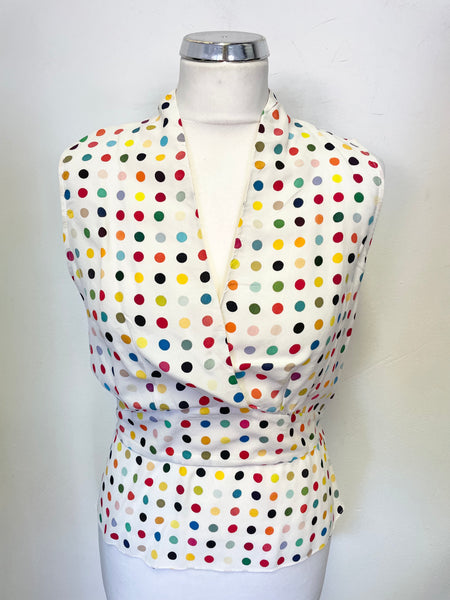 JOSEPH IVORY & MULTI COLOURED SPOT SLEEVELESS TOP SIZE 38 UK 10