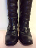 HOBBS BLACK LEATHER FRINGE TRIM KNEE LENGTH BOOTS SIZE 4/37