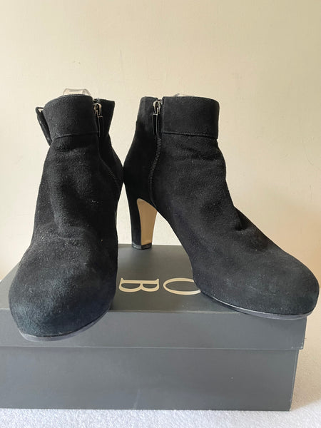 HOBBS BLACK SUEDE BUCKLE TRIM HEELED ANKLE BOOTS SIZE 8/42