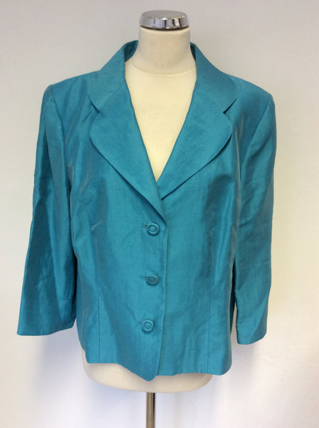 COUNTRY CASUALS TURQOUISE LINEN BLEND JACKET SIZE 18