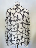 MINT VELVET BLACK & IVORY PATTERNED LONG SLEEVED TOP SIZE 18