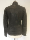 RELIGION DARK BROWN LEATHER FITTED COLLARLESS JACKET SIZE S